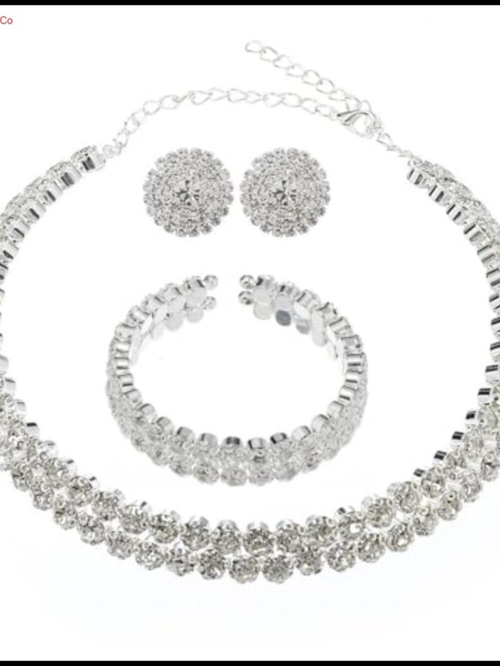 Rhinestone Bridal Jewelry Set Silver Crystal Choker Bracelet Stud Earrings